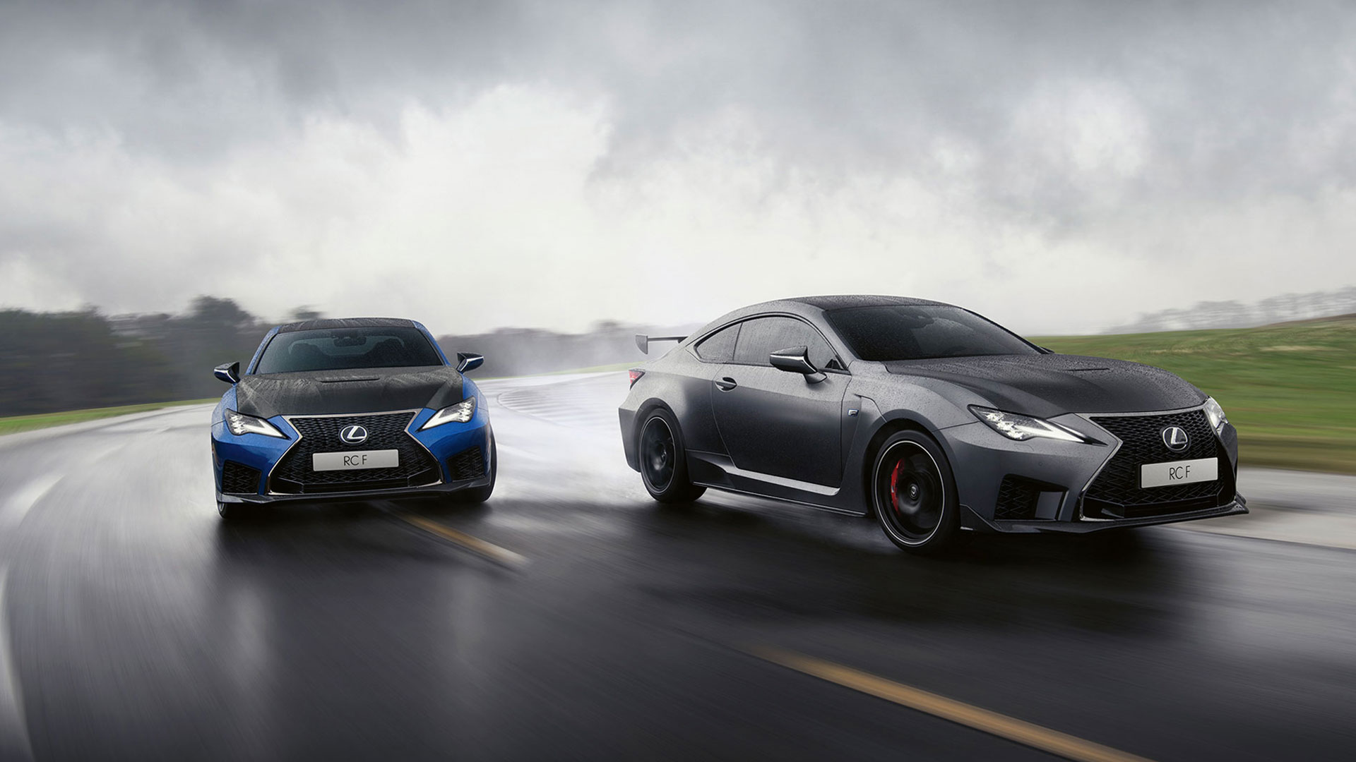 Two Lexus RC F's on a race track 