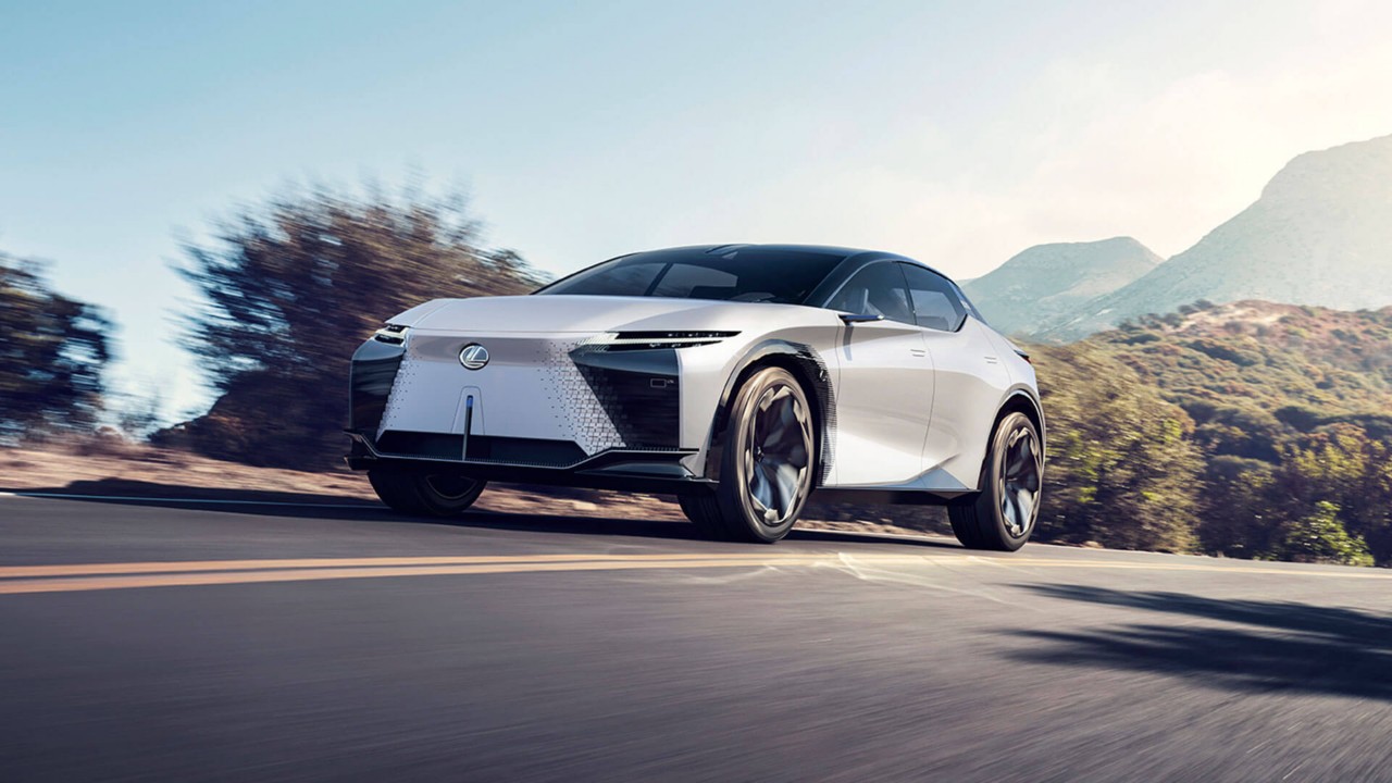 A Lexus LF-Z concept car driving on a road